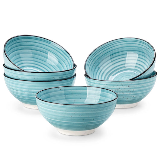 Vancasso 6 Piece 840ML Ceramic Bowls - Hand Painted Spirals - Stoneware Dinnerware Set