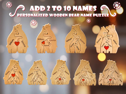 Personalized Custom Bear Family, Wooden Puzzle, Free Name Engraving