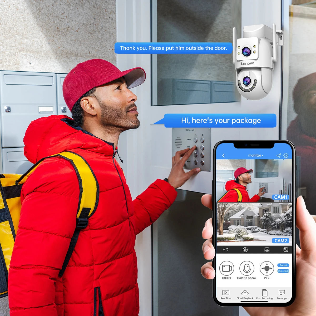 Lenovo 2025 4K WiFi Surveillance Camera - 5G WiFi, Outdoor Dual Lens, PTZ IP Cameras, Auto Tracking, Audio, Video ONVIF Security CCTV Camera