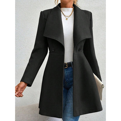 Mia Muse Women's Winter Coat - Solid Color, Long Sleeve, Lapel & Button-Up