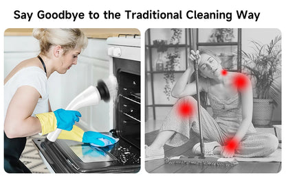 Electric Powerful Spin Scrubber With 8 Replaceable Brush Heads & Detachable Extension Handle - USB Cord