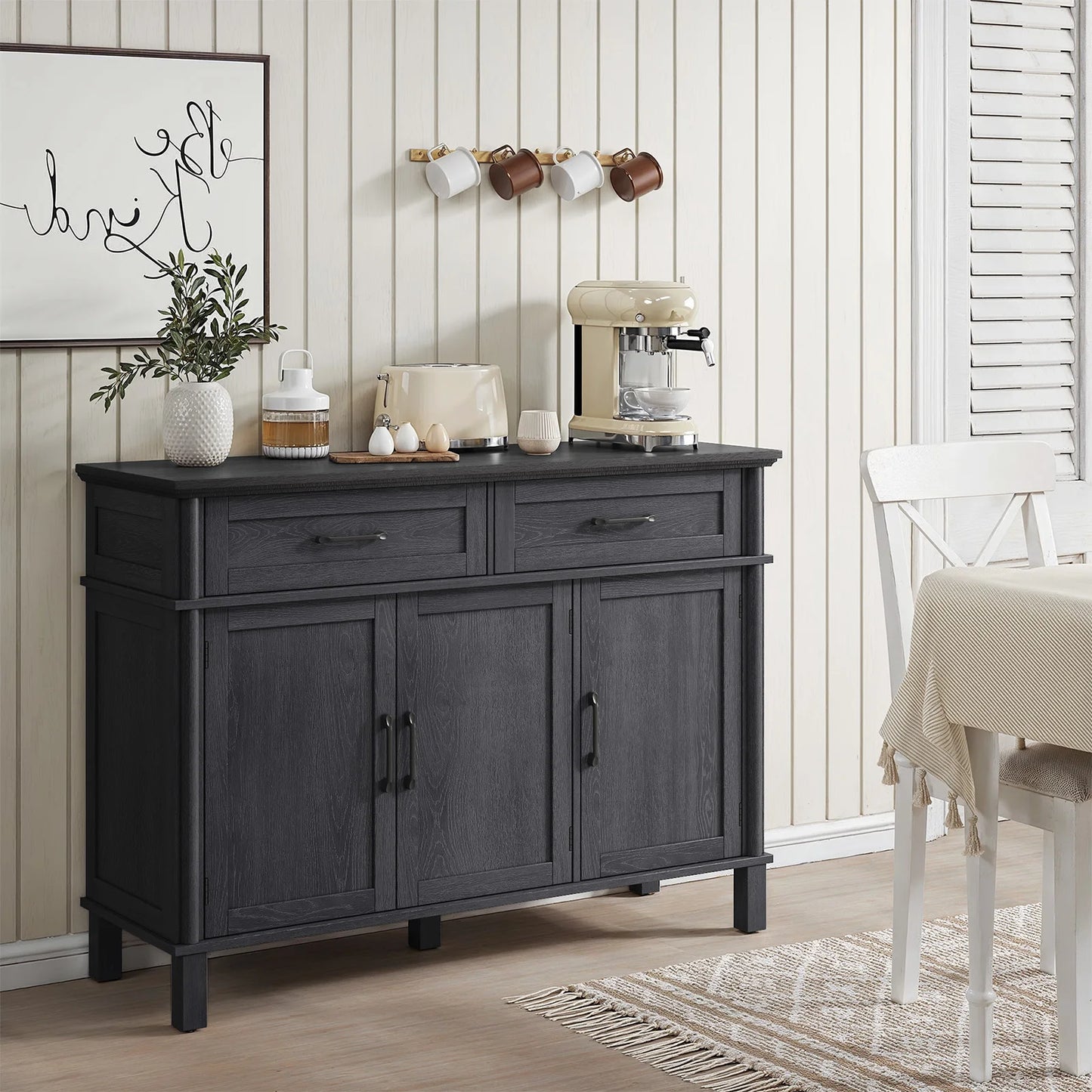 48" Storage Buffet Cabinet - 2 Drawers & Doors, Adjustable Shelve, Wooden Kitchen. Living Room & Hallway Cabinet