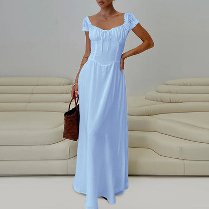 2025 Ladies Maxi Dress - Solid Colors - Chest Wrap - Bowknot Lace-up 2025