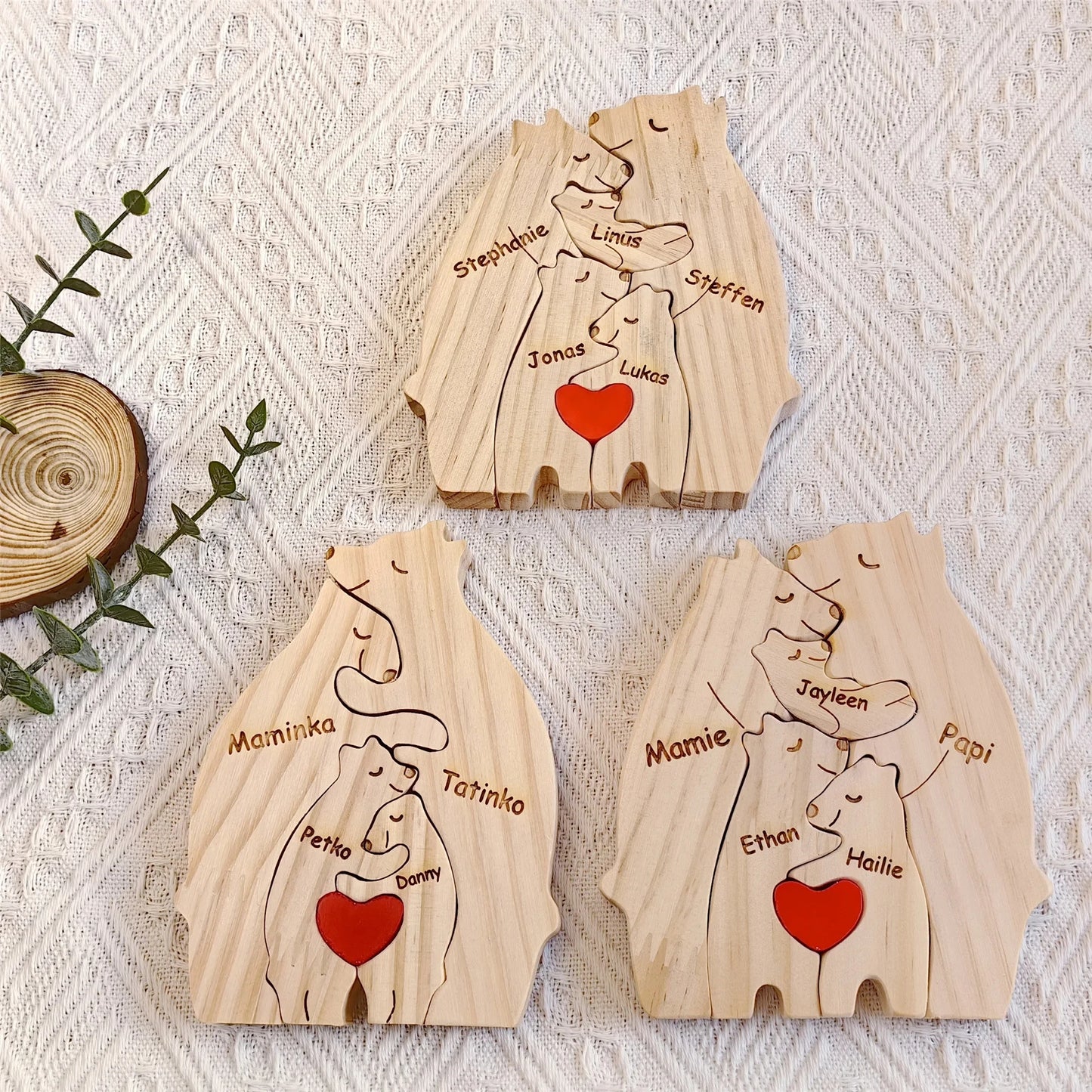 Personalized Custom Bear Family, Wooden Puzzle, Free Name Engraving