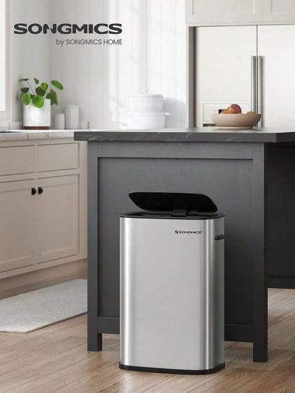 Motion Sensor Trash Can - 13 Gallon Automatic Garbage Can with Soft-Close Lid - Bag Retainer Ring - Stainless Steel