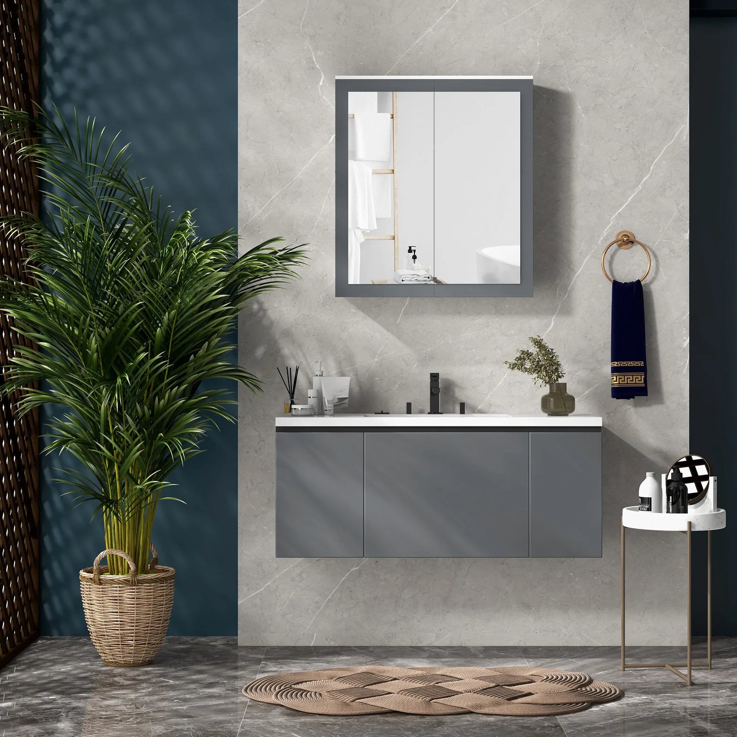 Wall Mounted Bathroom Wall Cabinet with Mirror Double Doors