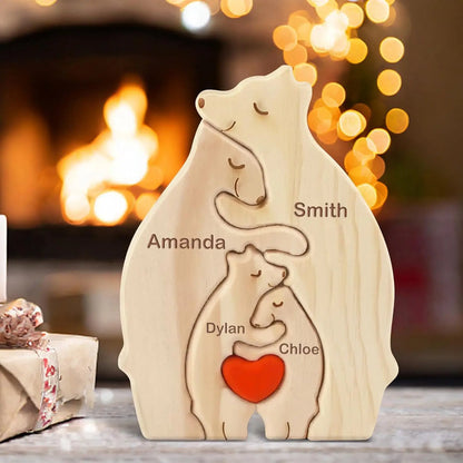 Personalized Custom Bear Family, Wooden Puzzle, Free Name Engraving