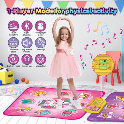 Unicorn Dance Mat x2 For Girls - A 9-Level Dancing Game - Indoor Or Outdoor Music Play Mat