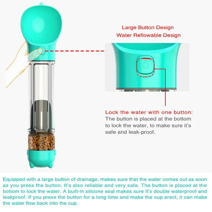 Portable Pet Dog Water Bottle For Small, Large Dogs - Travel Puppy, Cat Drinking Bowl Outdoor Pet Water Dispenser & Feeder with shovel & Pet's Poo Bags