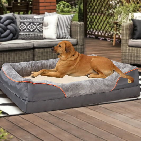 Super Soft Orthopedic Foam Bed For Dogs - Pet Bed Sleeping Mat with Cotton-padded Bolster & Removable Cover Sizes L-3XL