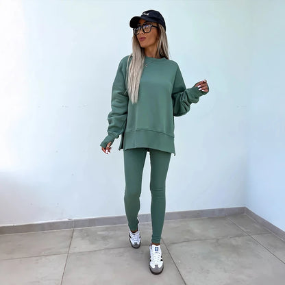 Women's Spring and Autumn Sports Hoodie - Long Sleeve - Solid Color Hoodie - Casual & Two Piece Set
