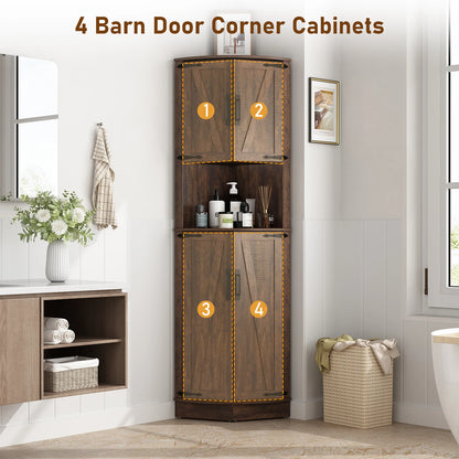 Tall Corner Bathroom Cabinet with Doors - 67" Storage Cabinet with Barn Doors and Adjustable Shelf for Kitchen, Bathroom, etc