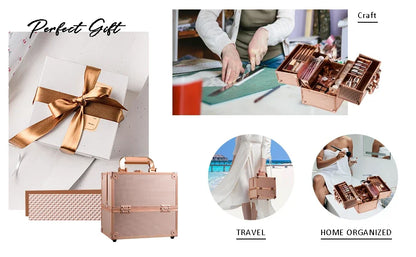 Portable Travel Makeup Case - Alloy Cosmetics Make Up Storage - Organizer Box