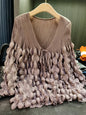 Miyake 2025 New Women's Bubble Pleated Short Jacket/Top - V Neck - Tie Closure, Solid Colors