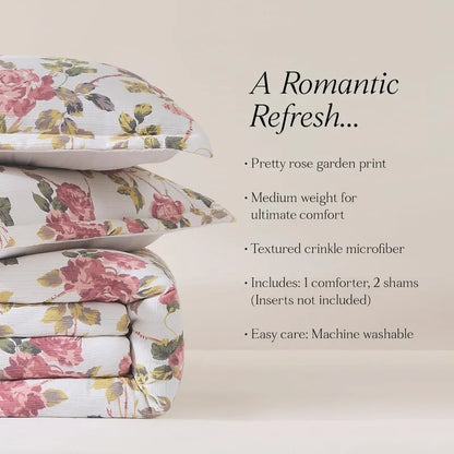 Comforter 3 Piece Set Full/Queen Dusty Rose - Floral Comforter - Pink Flower Bedding Set - Garden Print