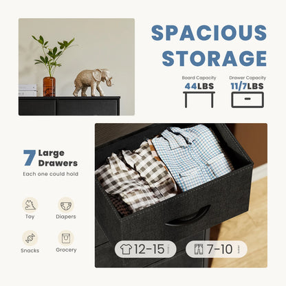 Dresser For Bedroom - 7 Drawers With Fabric Over Wood - Organizer