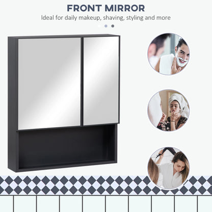 KleanKin Brand Wall-Mounted Bathroom Medicine Cabinet with Mirror & Shelf, Jet Black, 55 Lbs Weight Limit
