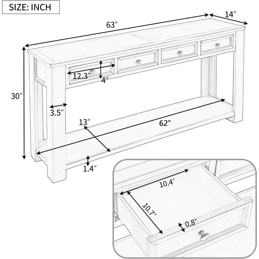 Console Table for Entryway, Hallway Or Sofa Table with Storage Drawers and Bottom Shelf
