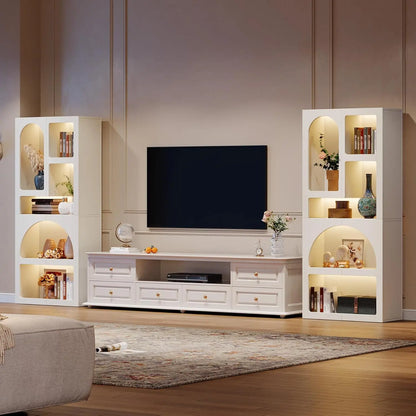 70.87" Tall Geometric Bookshelf - White Arched Bookcase with 5 Irregular Storage Shelves - Free-Standing for Living Room, Bedroom, Office