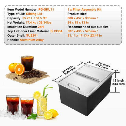VEVOR Stainless Steel Ice Chest Bin with Sliding Cover, Kitchen or Outdoor Use