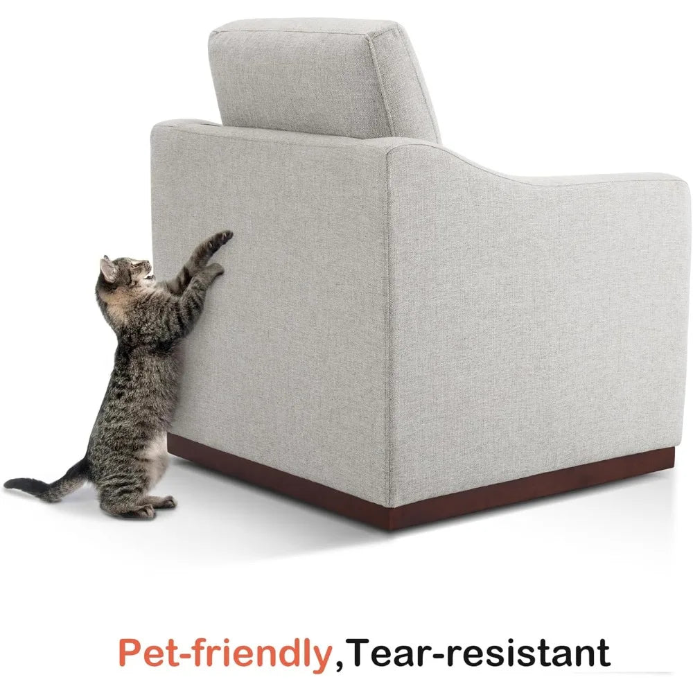 Swivel Accent Chair - Upholstered Modern Armchair - 2-in-1 Convertible, Stationary Single Sofa Chair with Pet-Friendly Fabric