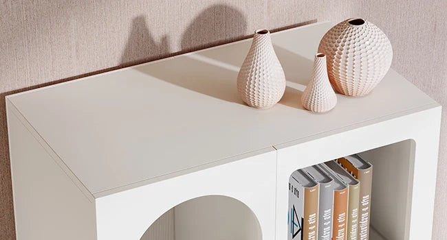 70.87" Tall Geometric Bookshelf - White Arched Bookcase with 5 Irregular Storage Shelves - Free-Standing for Living Room, Bedroom, Office