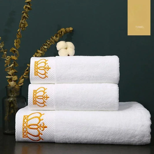 Embroidered Crown White Bath Towel 5 Stars Hotel Towels 100% Quality Cotton