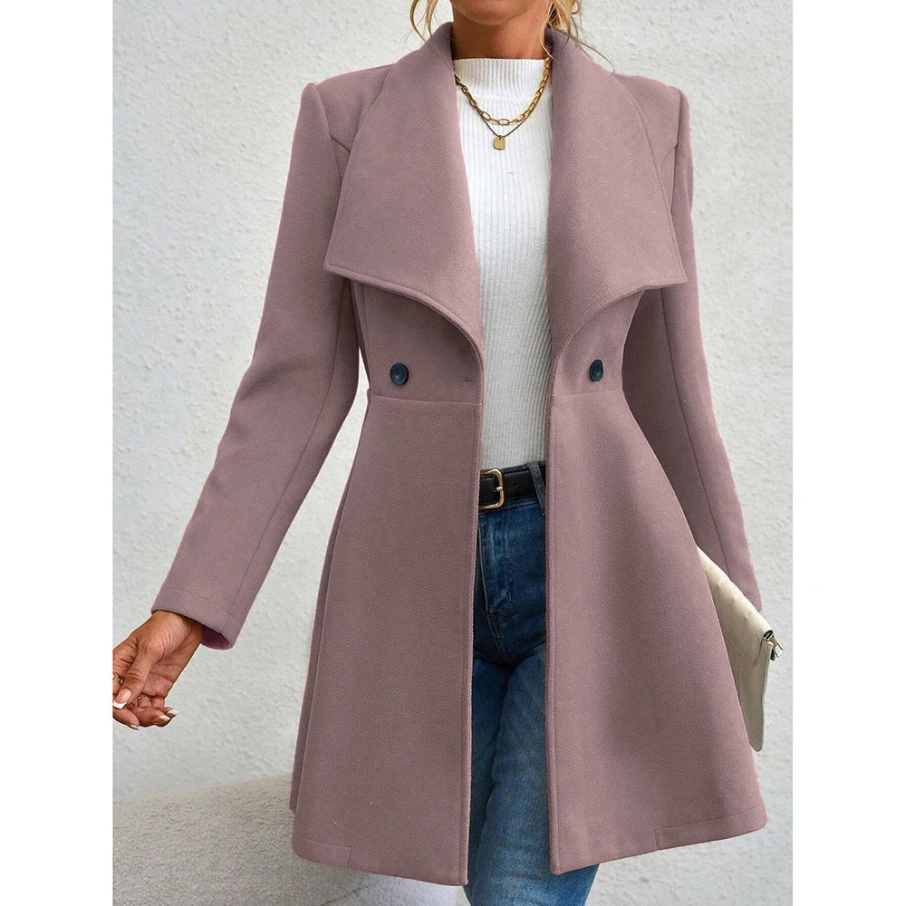 Mia Muse Women's Winter Coat - Solid Color, Long Sleeve, Lapel & Button-Up