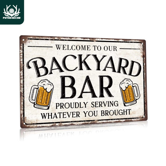 Metal Sign Decor - Welcome to Our Backyard Bar Vintage Metal Tin Sign