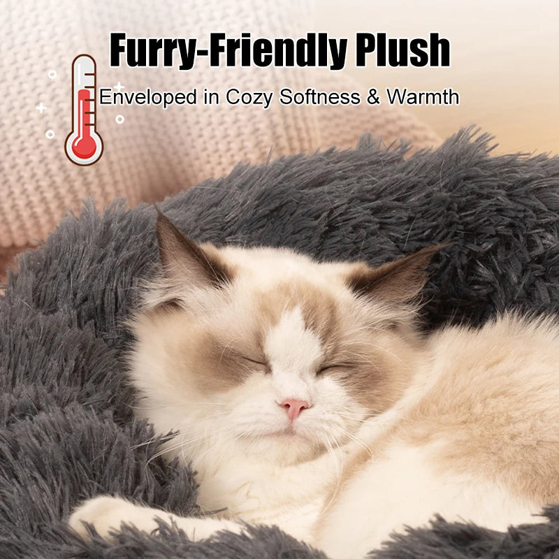 Fluffy Pets Dogs Or Cats Bed - Large Round Bed - Super Warm & Soft - Cat House - Plush Cat Nest - Small Dog Cuddles - 16''-39''