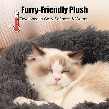 Fluffy Pets Dogs Or Cats Bed - Large Round Bed - Super Warm & Soft - Cat House - Plush Cat Nest - Small Dog Cuddles - 16''-39''