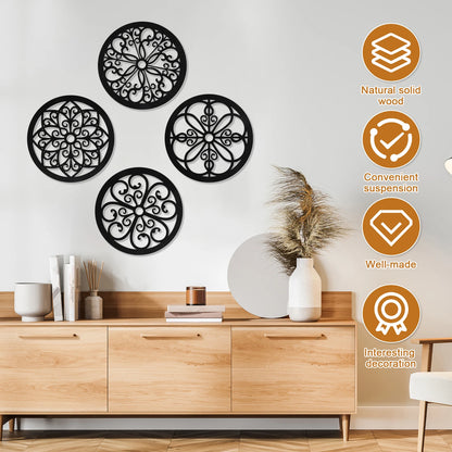 1/2/4 Set Wall Hanging Decor Wooden Round/Square Wall Art (Black)