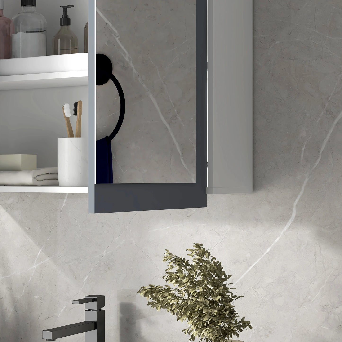 Wall Mounted Bathroom Wall Cabinet with Mirror Double Doors