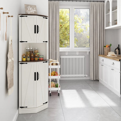 Tall Corner Bathroom Cabinet with Doors - 67" Storage Cabinet with Barn Doors and Adjustable Shelf for Kitchen, Bathroom, etc