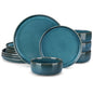 Vancasso 12/24Piece Ceramic Plate Set - Blue Reactive Glaze - Vertical Edge Tableware Set with 4/6 Sets, Dinner Plate/Dessert/Bowl