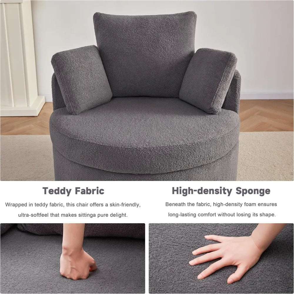 Swivel Accent Barrel Chair for Living Room - Oversized Swivel Round Chair with Storage - Chaise Lounge with Removable Pillows