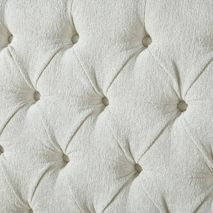 Queen Size Platform Bed Frame - Chenille Upholstered Sleigh Bed with Wingback Headboard - No Box Spring - Cream