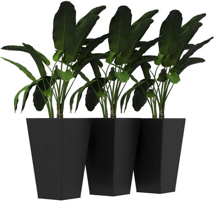 Set of 3 Tall Planters with Drainage Hole -  Indoor Planters for Porch, Front Door, Entryway - 24" Outdoor Flower Plant Pots