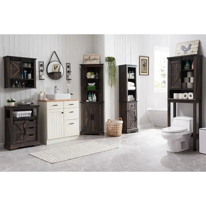 Bathroom Floor Cabinet - Storage Cabinet with Sliding Barn Door & Storage Drawers - Small Storage Cabinet for Office