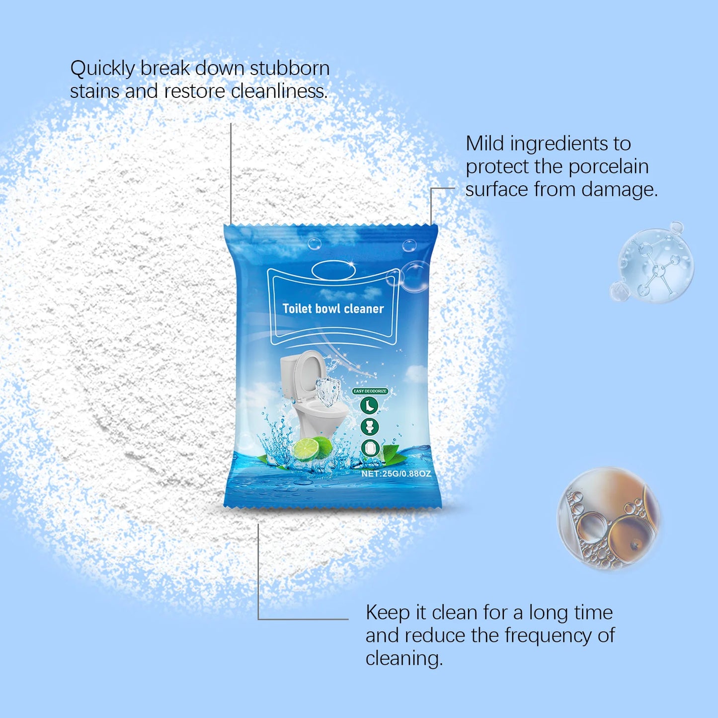 Easy Toilet Powder Cleaning - Quick Foaming Detergent - Deep Cleaning Removes Stubborn Stains