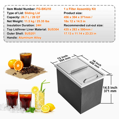 VEVOR Stainless Steel Ice Chest Bin with Sliding Cover, Kitchen or Outdoor Use
