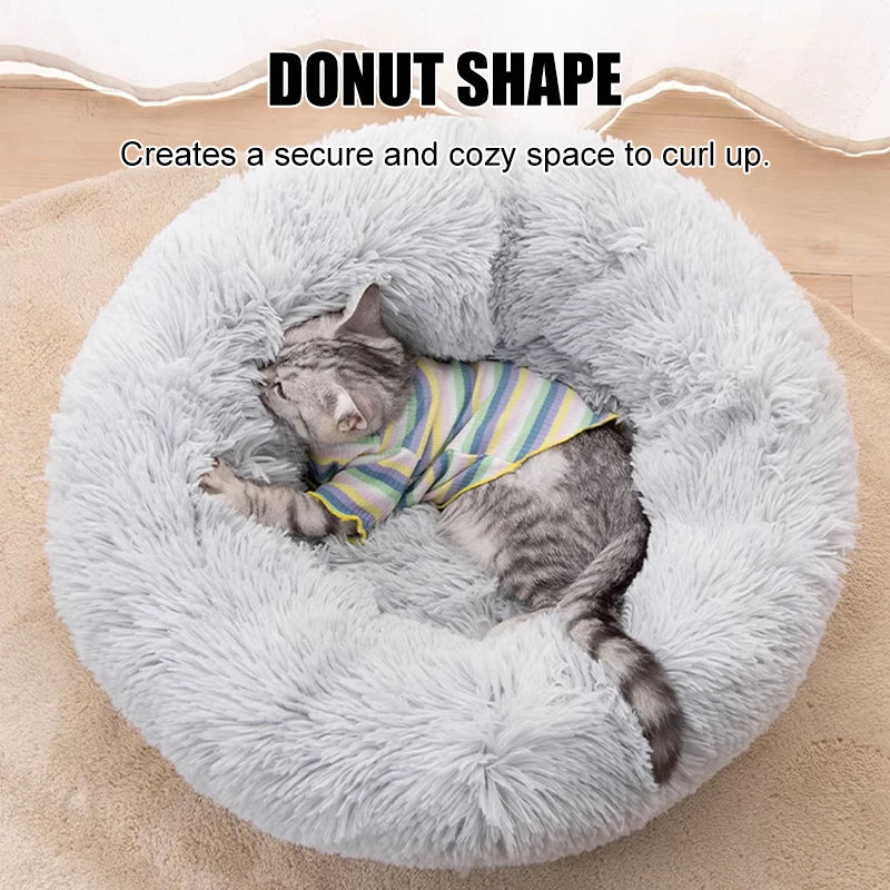 Fluffy Pets Dogs Or Cats Bed - Large Round Bed - Super Warm & Soft - Cat House - Plush Cat Nest - Small Dog Cuddles - 16''-39''
