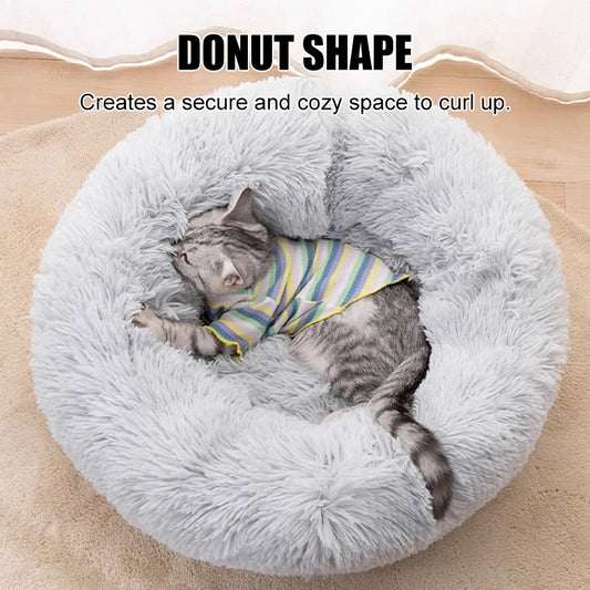 Fluffy Pets Dogs Or Cats Bed - Large Round Bed - Super Warm & Soft - Cat House - Plush Cat Nest - Small Dog Cuddles - 16''-39''