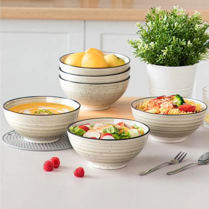 Vancasso 6 Piece 840ML Ceramic Bowls - Hand Painted Spirals - Stoneware Dinnerware Set