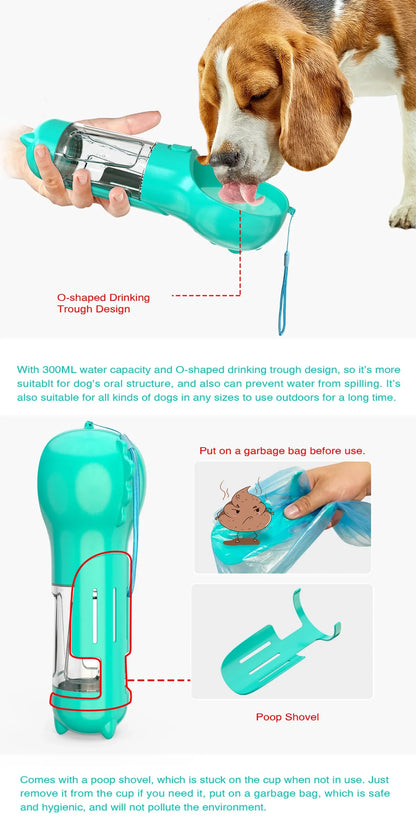 Portable Pet Dog Water Bottle For Small, Large Dogs - Travel Puppy, Cat Drinking Bowl Outdoor Pet Water Dispenser & Feeder with shovel & Pet's Poo Bags
