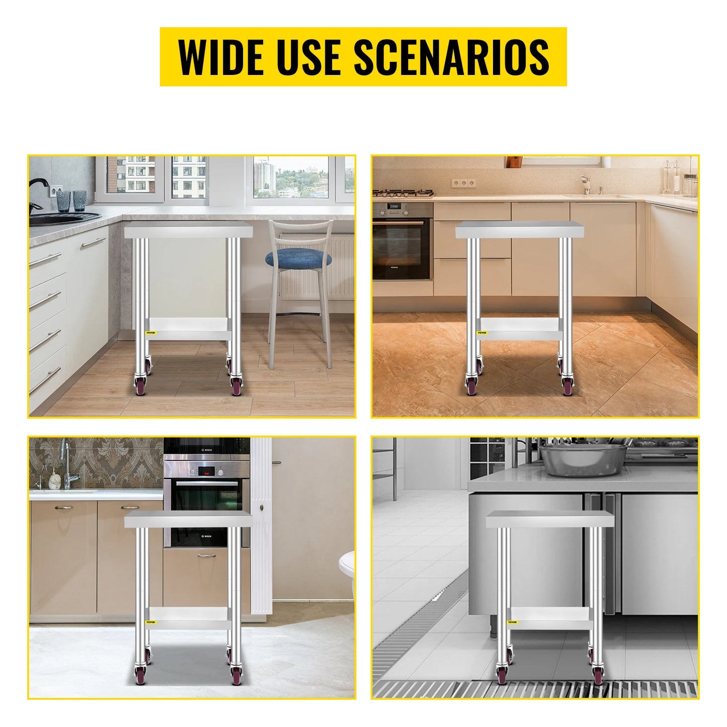 Stainless Steel Kitchen Work Space 2 Shelves, Moveable