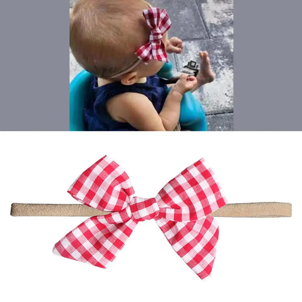 Baby Nylon Headband Bows - 10 Pieces - Handmade Tied Bow For Little Ones & Toddlers - Comfortable, Soft & Stretchy