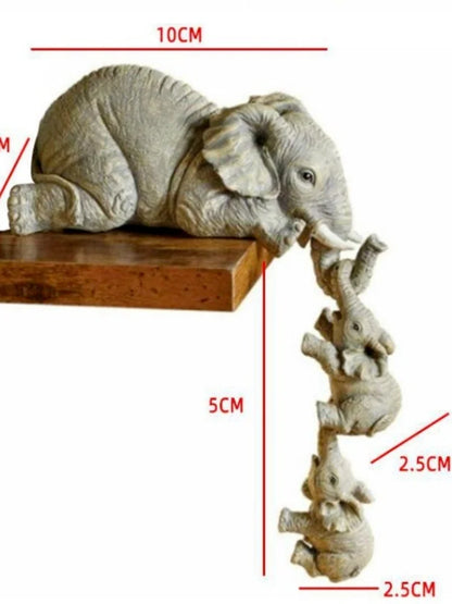3pcs/set Cute Elephant Figurines - Elephant Holding Baby Elephants - Made Of Resin