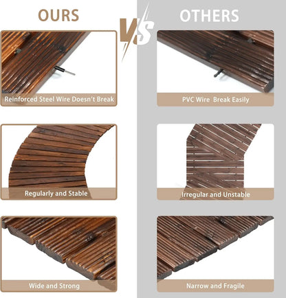 8FT Wooden Garden Pathway - Curved Outdoor Walkway Roll Out Cedar Wood (Brown)