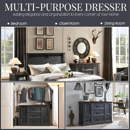 5 Drawers Dresser for Bedroom - Wooden Storage Chest of Drawers w/ 2 Open Doors